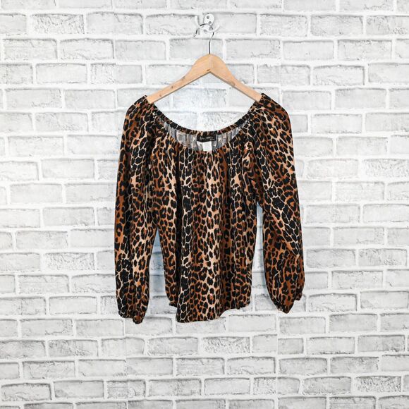 Laura Byrnes Women's off the Shoulder blouse in Leopard print size XS - Picture 3 of 6
